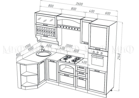 Кухонный Гарнитур Милан Угловой NEW МДФ 1300 x 2600 мм/Разные Цвета